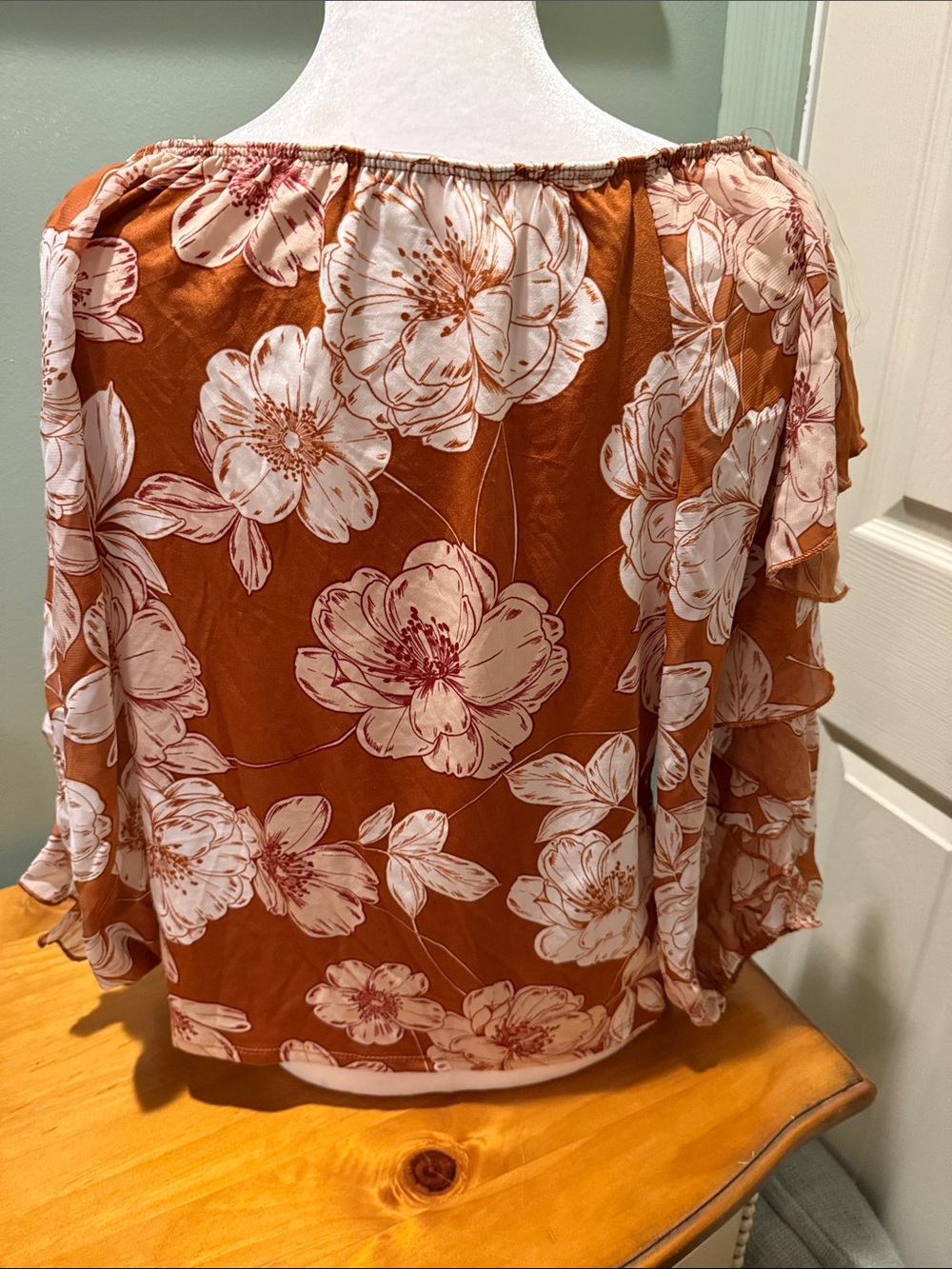 PerSeption Concept Rust Floral Off-Shoulder Ruffle Blouse - Picture 3 of 5